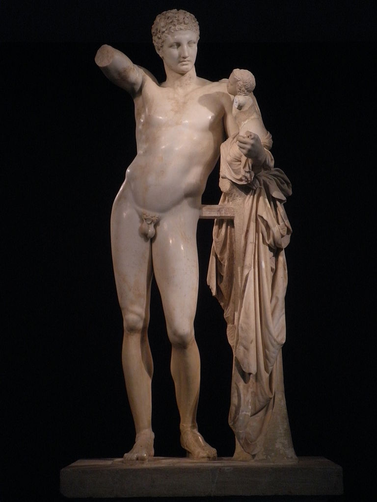 Marble sculpture of the gods Hermes and the infant Dionysus