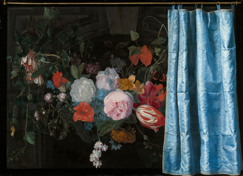 Trompe-l'Oeil Still Life with a Flower Garland and a Curtain, 1658, Art Institute of Chicago
